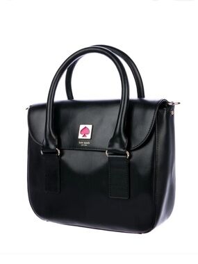 kate spade Black Bind st Leather flo Satchel with Pink Spade Plaque like new